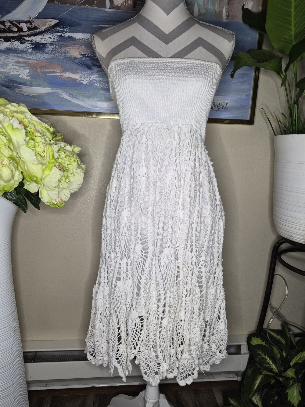 Raviya White Strapless Crochet Summer Dress